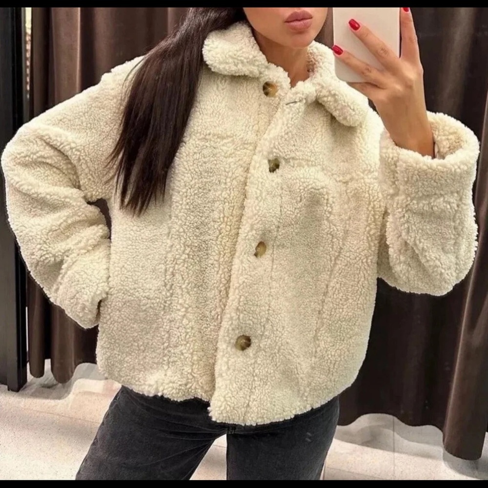 Zara Women's Cream Teddy Jacket